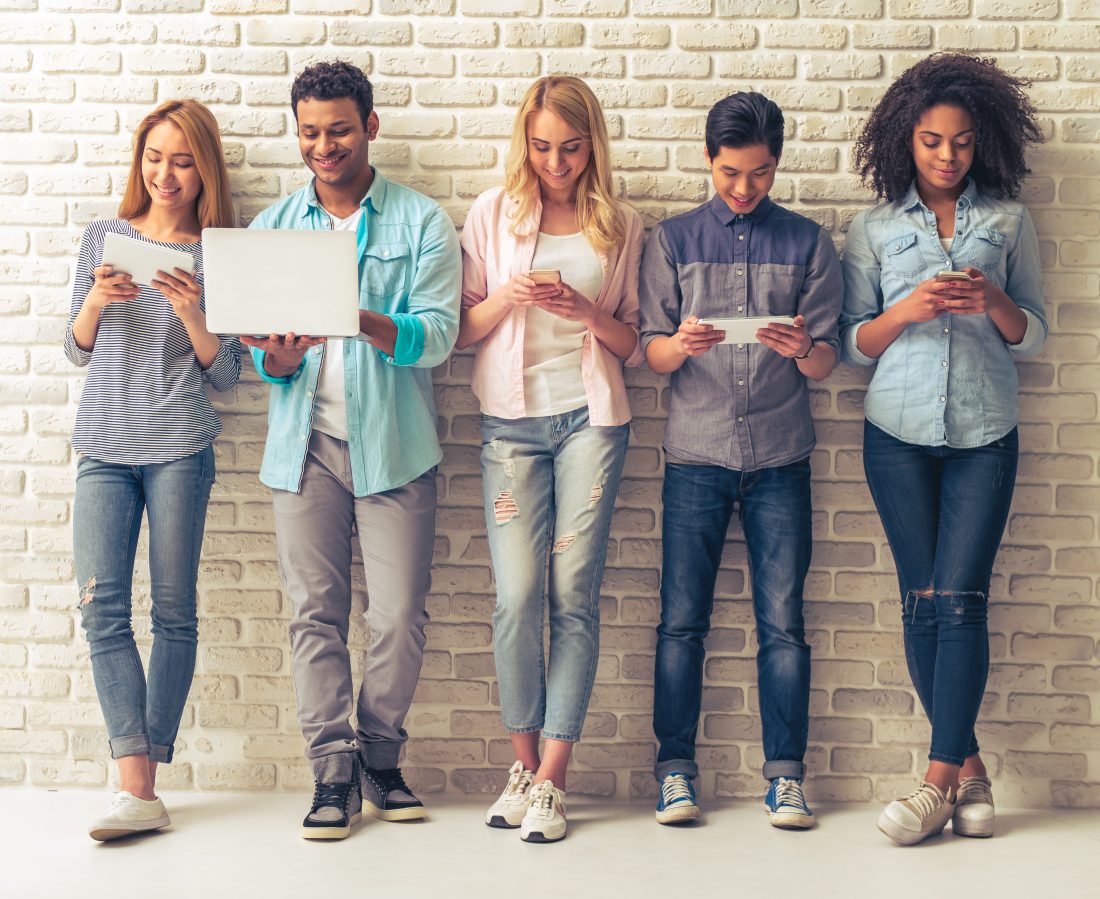 young group consuming information